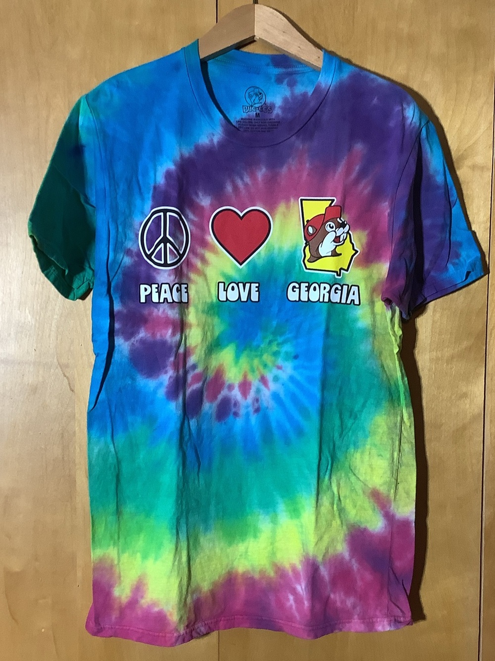 Buc-ees tie dyed Peace, Love, Georgia tee, size medium